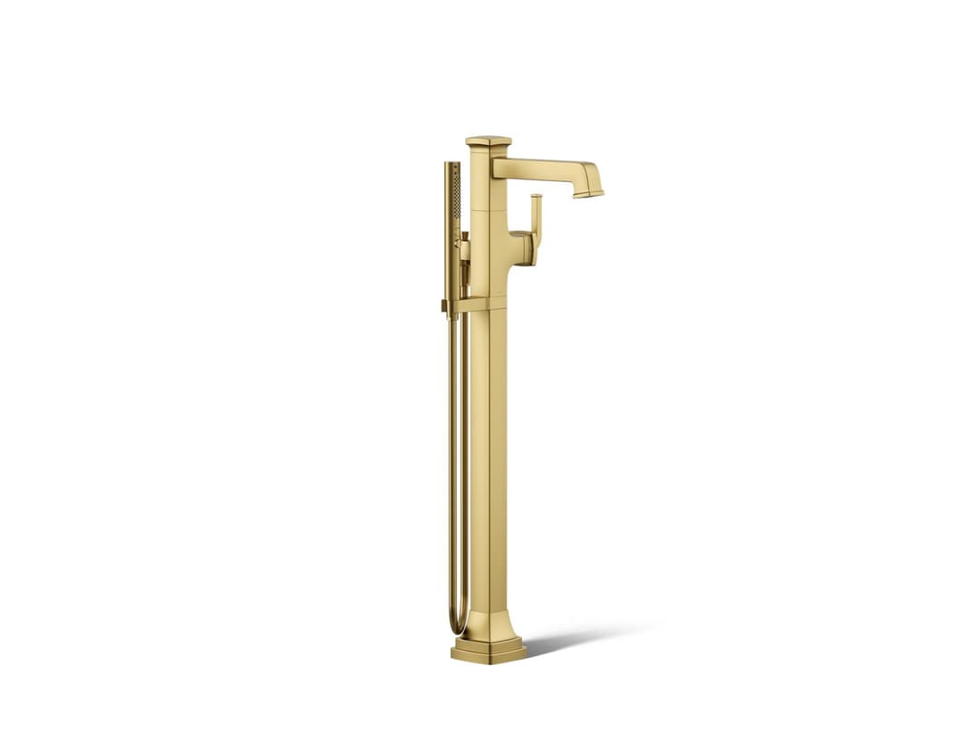 Kohler Riff Floor-mount bath filler trim with handshower - Vibrant Brushed Moderne Brass by Kohler