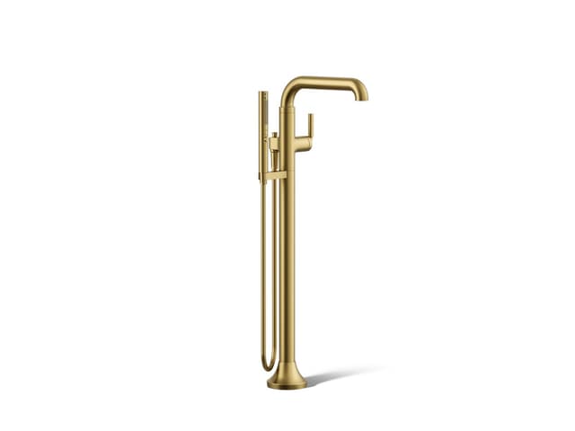 Kohler ToneE Floor-mount bath filler trim with handshower - Vibrant Brushed Moderne Brass