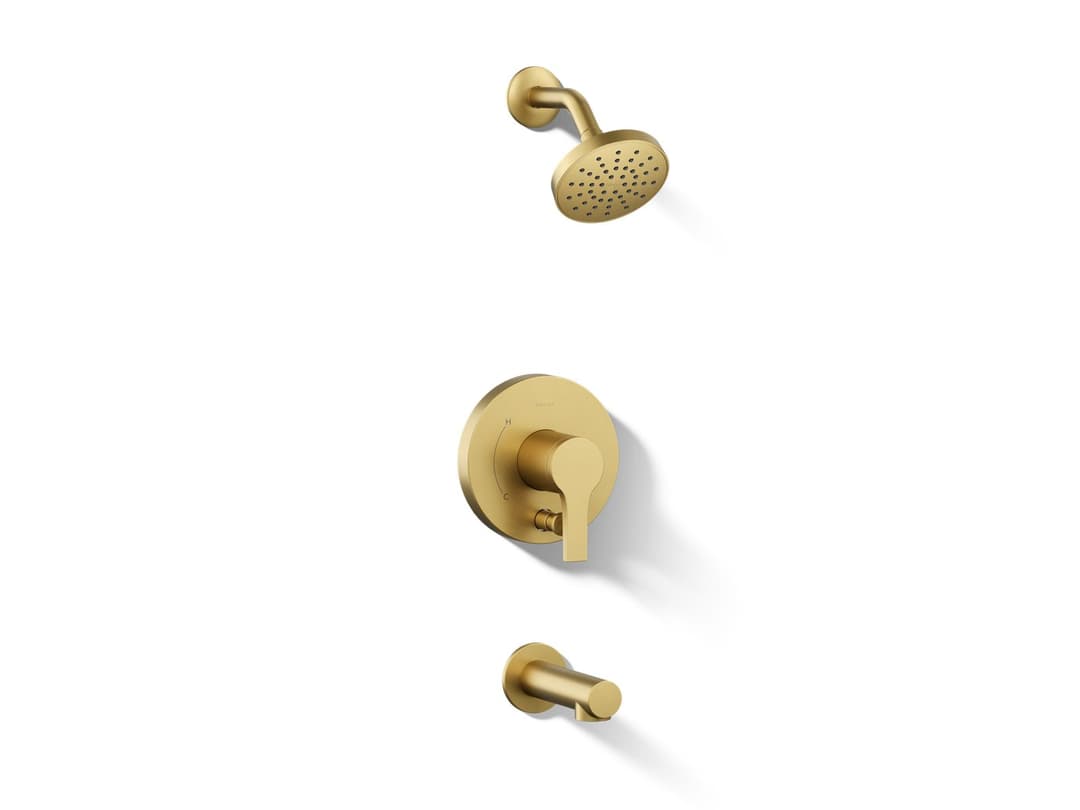 Kohler Elate Rite-Temp Bath And Shower Trim Kit With Push-Button Diverter 1.75 GPM - Vibrant Brushed Moderne Brass by Kohler