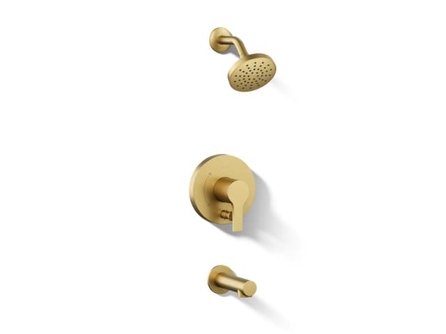 Kohler Elate Rite-Temp Bath And Shower Trim Kit With Push-Button Diverter 1.5 GPM - Vibrant Brushed Moderne Brass