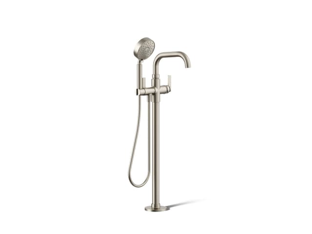 Kohler CastiaE by Studio McGee Floor-mount bath filler trim with handshower - Vibrant Brushed Nickel