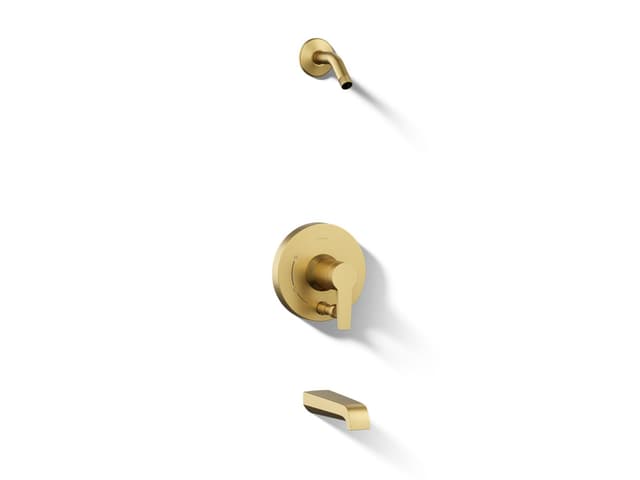 Kohler Pitch Rite-Temp bath and shower trim kit with push-button diverter, without showerhead - Vibrant Brushed Moderne Brass