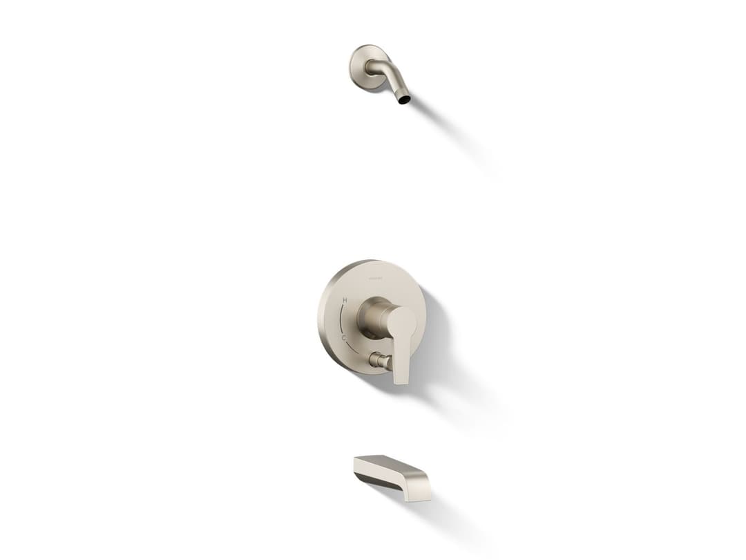 Kohler Pitch Rite-Temp bath and shower trim kit with push-button diverter, without showerhead - Vibrant Brushed Nickel by Kohler