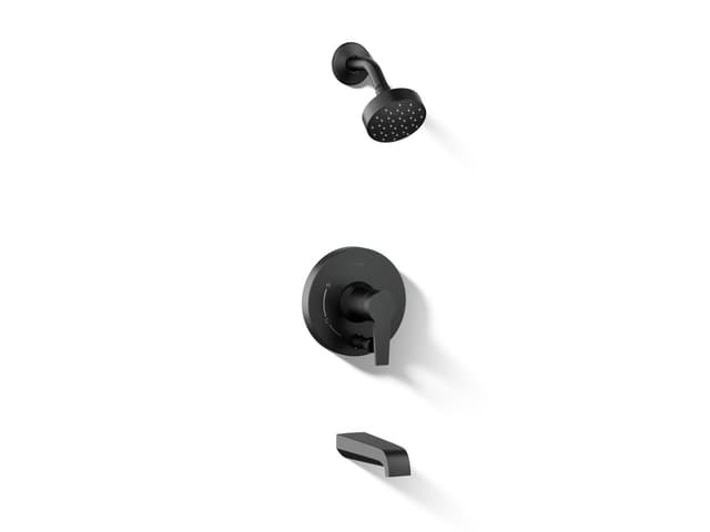 Kohler Pitch Rite-Temp bath and shower trim kit with push-button diverter and lever handle, 2.5 gpm - Matte Black