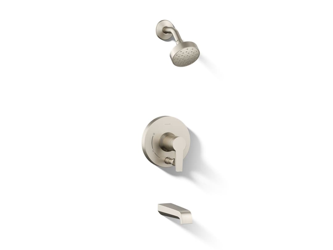 Kohler Pitch Rite-Temp bath and shower trim kit with push-button diverter and lever handle, 2.5 gpm - Vibrant Brushed Nickel by Kohler
