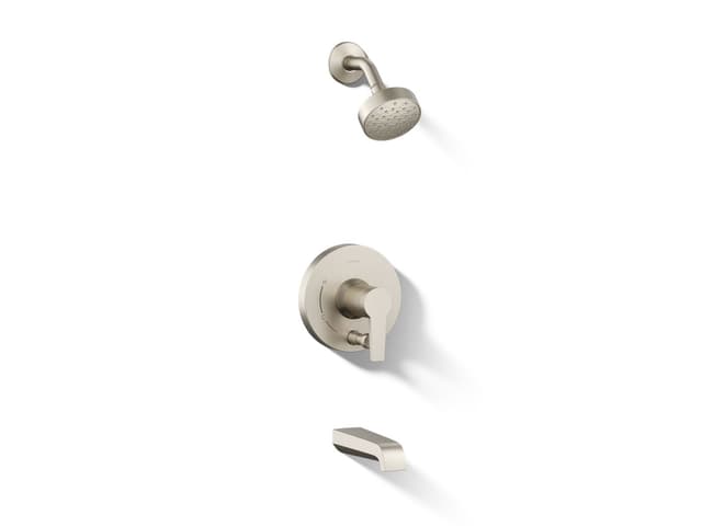 Kohler Pitch Rite-Temp bath and shower trim kit with push-button diverter and lever handle, 2.5 gpm - Vibrant Brushed Nickel