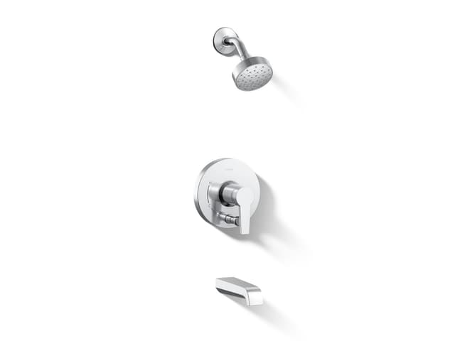 Kohler Pitch Rite-Temp bath and shower trim kit with push-button diverter and lever handle, 2.5 gpm - Polished Chrome