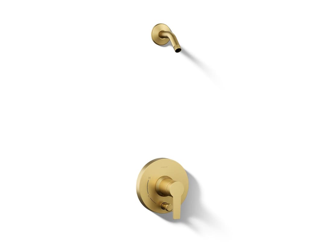 Kohler Pitch Rite-Temp shower trim kit with push-button diverter, less showerhead - Vibrant Brushed Moderne Brass by Kohler