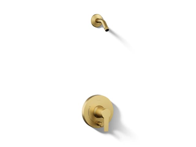 Kohler Pitch Rite-Temp shower trim kit with push-button diverter, less showerhead - Vibrant Brushed Moderne Brass