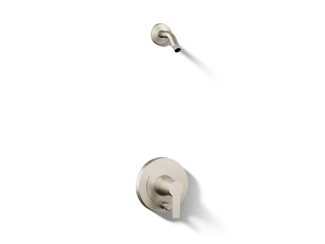 Kohler Pitch Rite-Temp shower trim kit with push-button diverter, less showerhead - Vibrant Brushed Nickel by Kohler