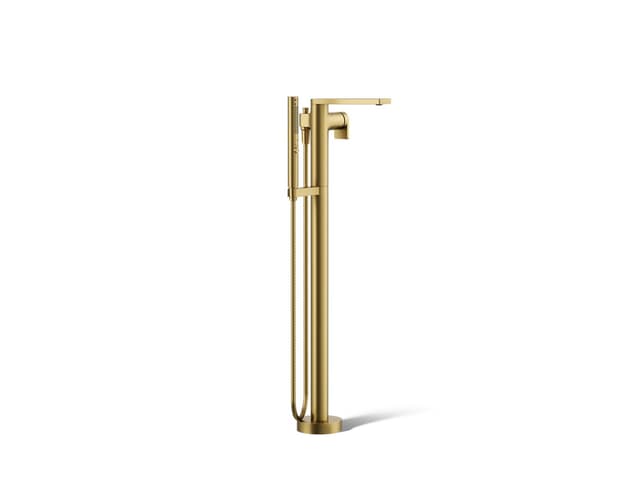 Kohler Composed Floor-mount bath filler trim with handshower - Vibrant Brushed Moderne Brass