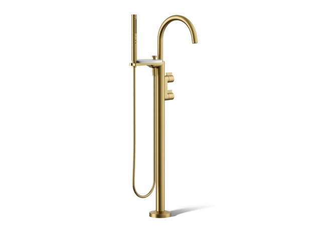 Kohler Components Floor-mount bath filler trim with lever handles and handshower - Vibrant Brushed Moderne Brass
