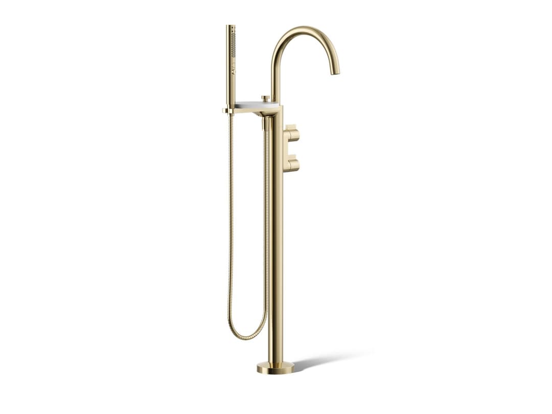 Kohler Components Floor-mount bath filler trim with lever handles and handshower - Vibrant French Gold by Kohler