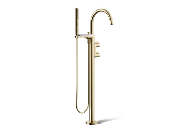 Kohler Components Floor-mount bath filler trim with lever handles and handshower - Vibrant French Gold
