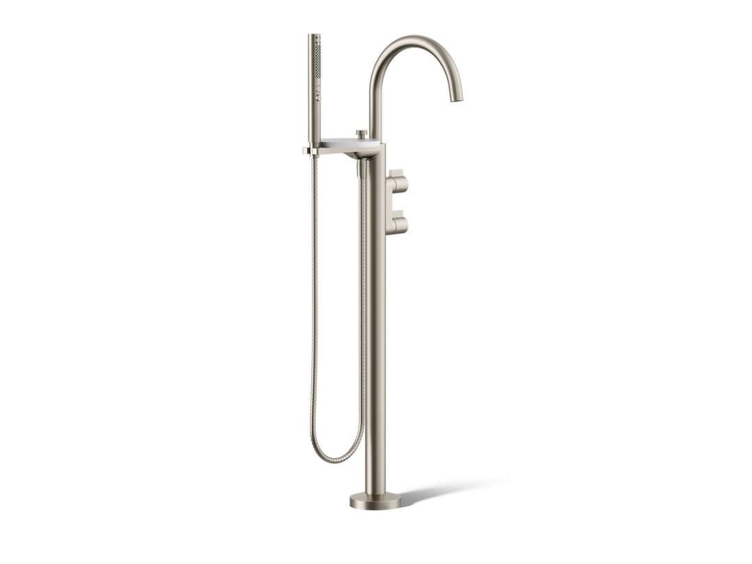 Kohler Components Floor-mount bath filler trim with lever handles and handshower - Vibrant Brushed Nickel by Kohler