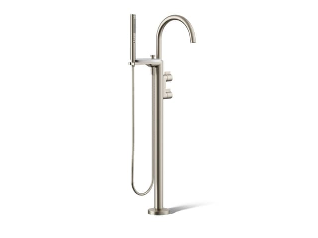 Kohler Components Floor-mount bath filler trim with lever handles and handshower - Vibrant Brushed Nickel