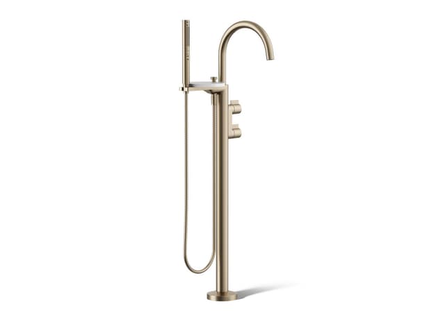 Kohler Components Floor-mount bath filler trim with lever handles and handshower - Vibrant Brushed Bronze