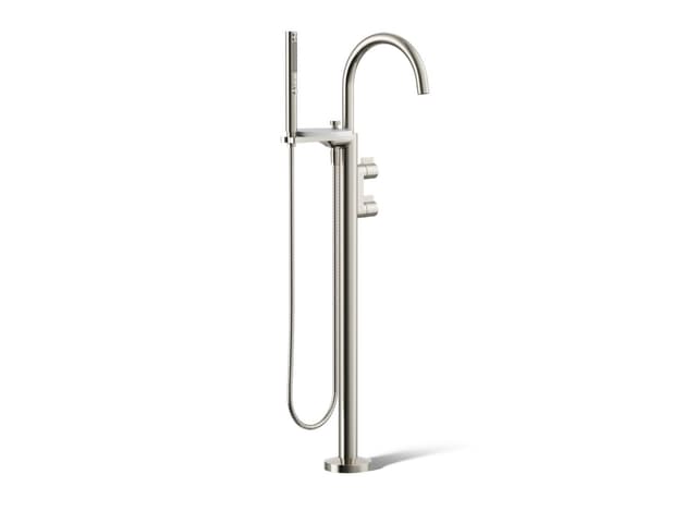 Kohler Components Floor-mount bath filler trim with lever handles and handshower - Vibrant Polished Nickel