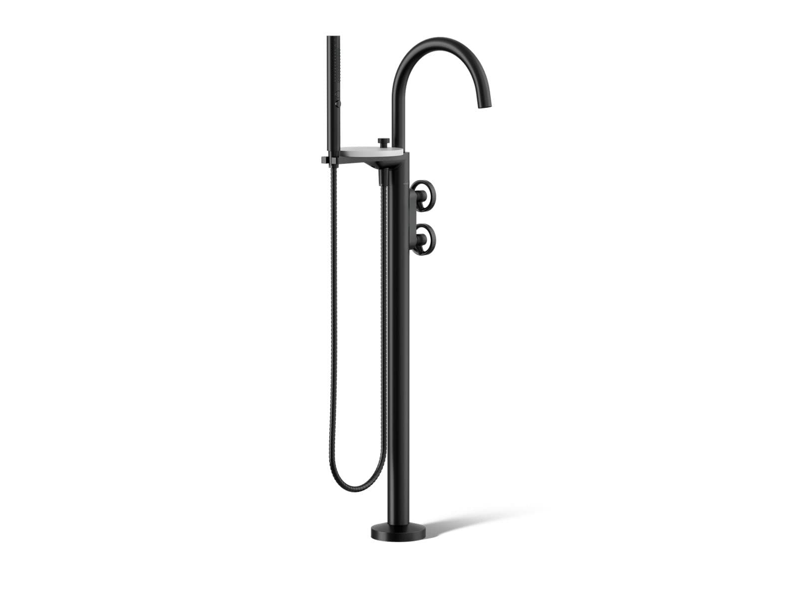 Kohler Components Floor-mount bath filler trim with industrial handles and handshower - Matte Black by Kohler