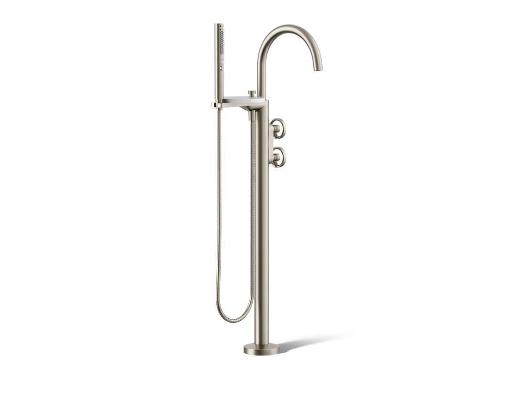 Kohler Components Floor-mount bath filler trim with industrial handles and handshower - Vibrant Brushed Nickel by Kohler