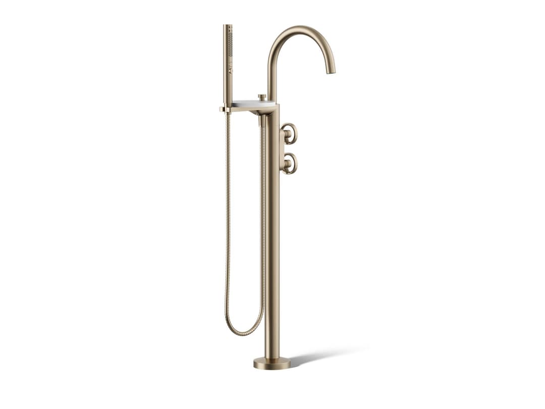 Kohler Components Floor-mount bath filler trim with industrial handles and handshower - Vibrant Brushed Bronze by Kohler