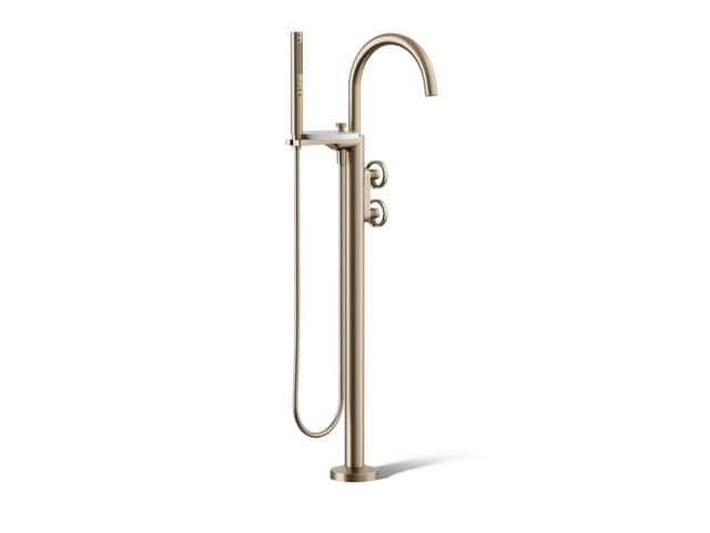 Kohler Components Floor-mount bath filler trim with industrial handles and handshower - Vibrant Brushed Bronze