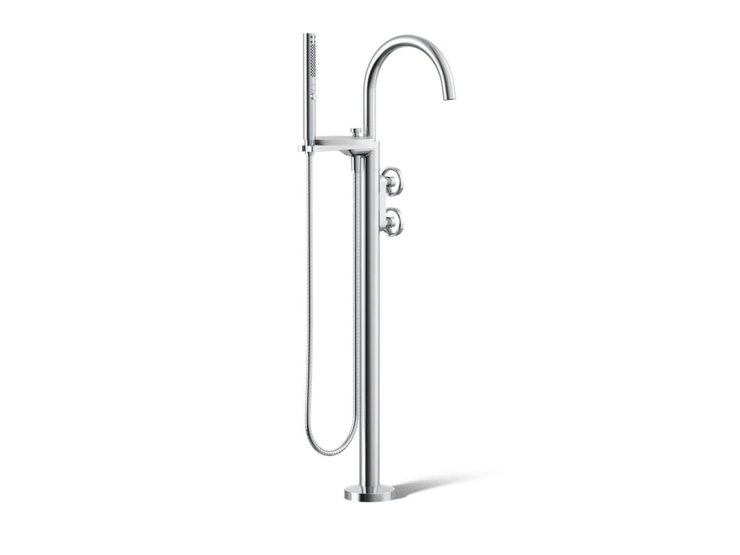 Kohler Components Floor-mount bath filler trim with industrial handles and handshower - Polished Chrome by Kohler