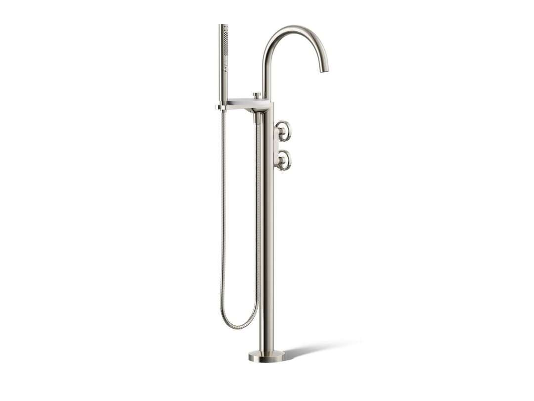 Kohler Components Floor-mount bath filler trim with industrial handles and handshower - Vibrant Polished Nickel by Kohler
