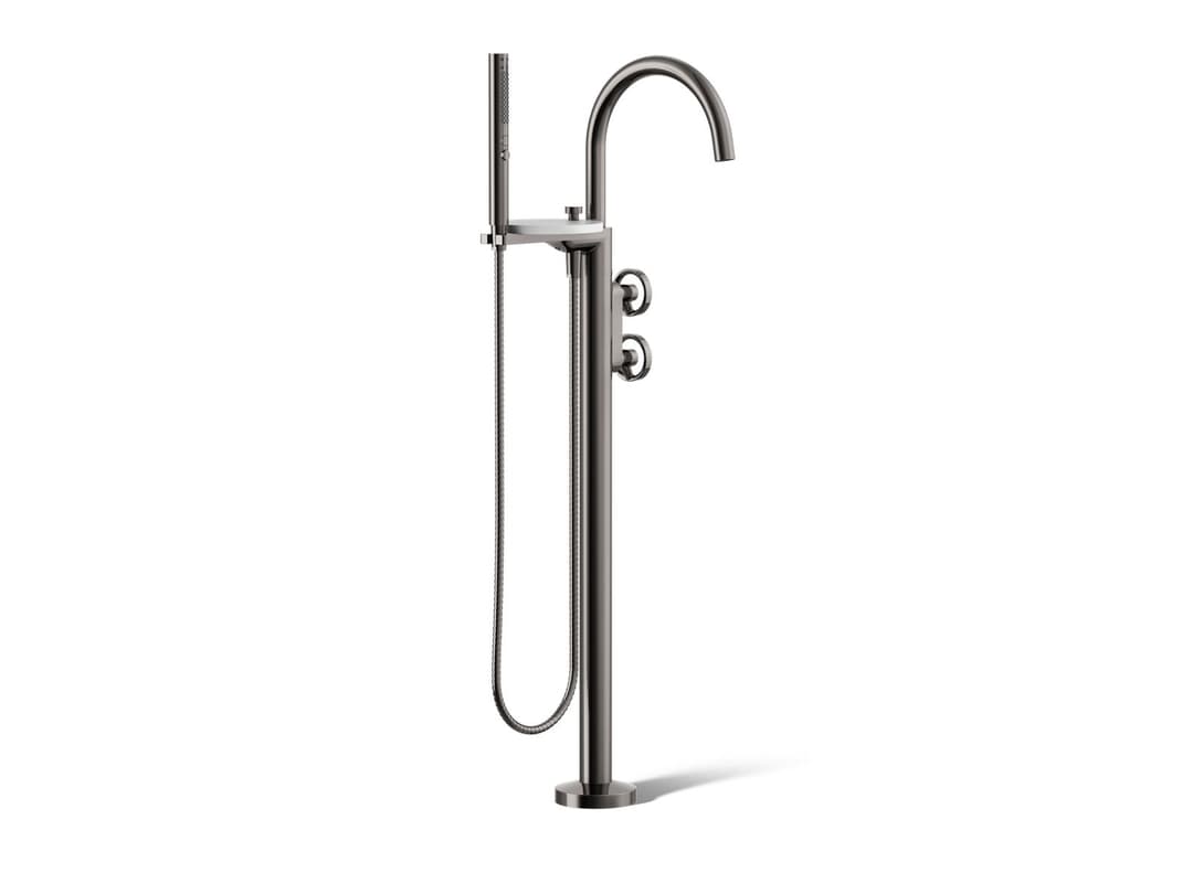 Kohler Components Floor-mount bath filler trim with industrial handles and handshower - Vibrant Titanium by Kohler