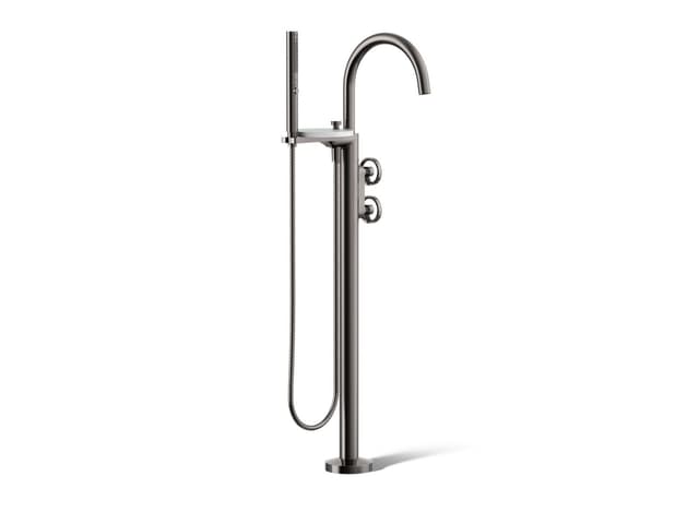 Kohler Components Floor-mount bath filler trim with industrial handles and handshower - Vibrant Titanium