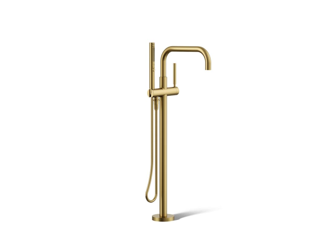 Kohler Purist Floor-mount bath filler trim with handshower - Vibrant Brushed Moderne Brass by Kohler