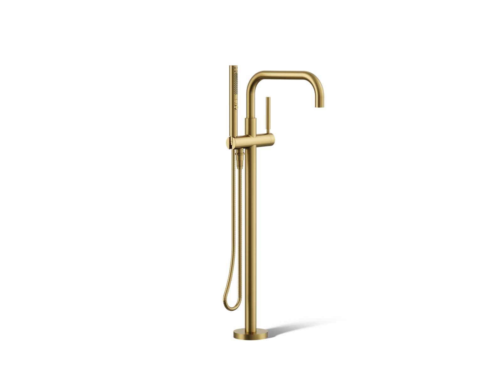 Kohler Purist Floor-mount bath filler trim with handshower - Vibrant Brushed Moderne Brass by Kohler