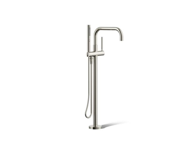 Kohler Purist Floor-mount bath filler trim with handshower - Vibrant Polished Nickel