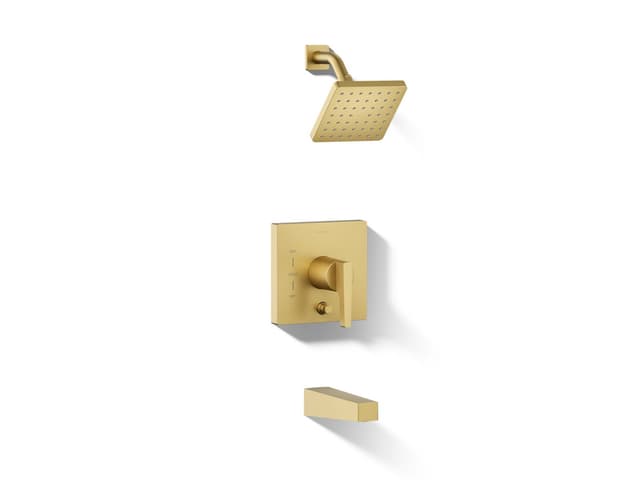 Kohler Honesty Rite-Temp bath and shower trim kit with push-button diverter, 1.75 gpm - Vibrant Brushed Moderne Brass