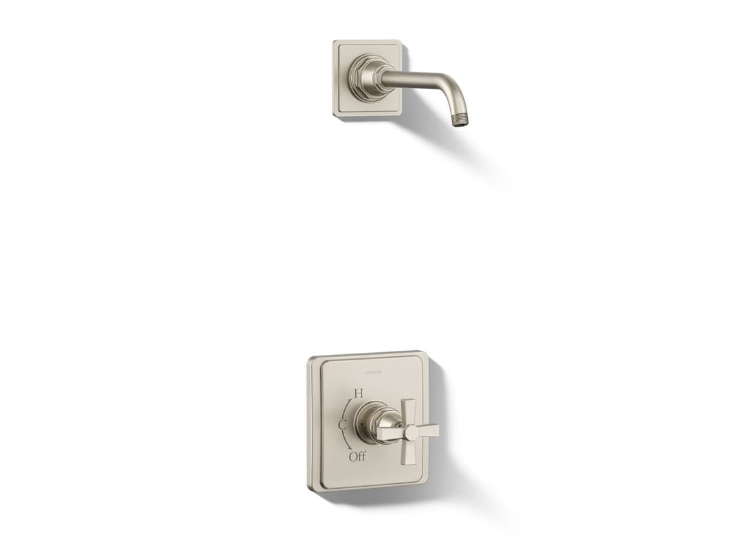 Kohler Pinstripe Pure Rite-Temp shower trim kit with cross handle, without showerhead - Vibrant Brushed Nickel by Kohler