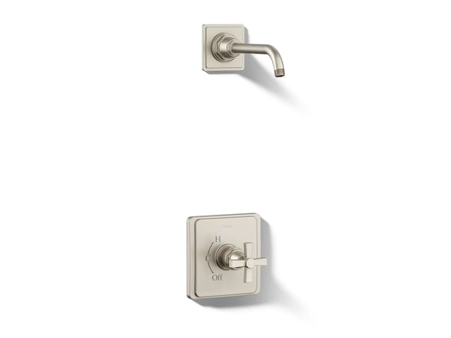 Kohler Pinstripe Pure Rite-Temp shower trim kit with cross handle, without showerhead - Vibrant Brushed Nickel