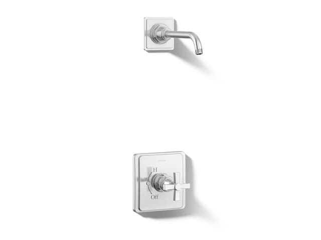 Kohler Pinstripe Pure Rite-Temp shower trim kit with cross handle, without showerhead - Polished Chrome