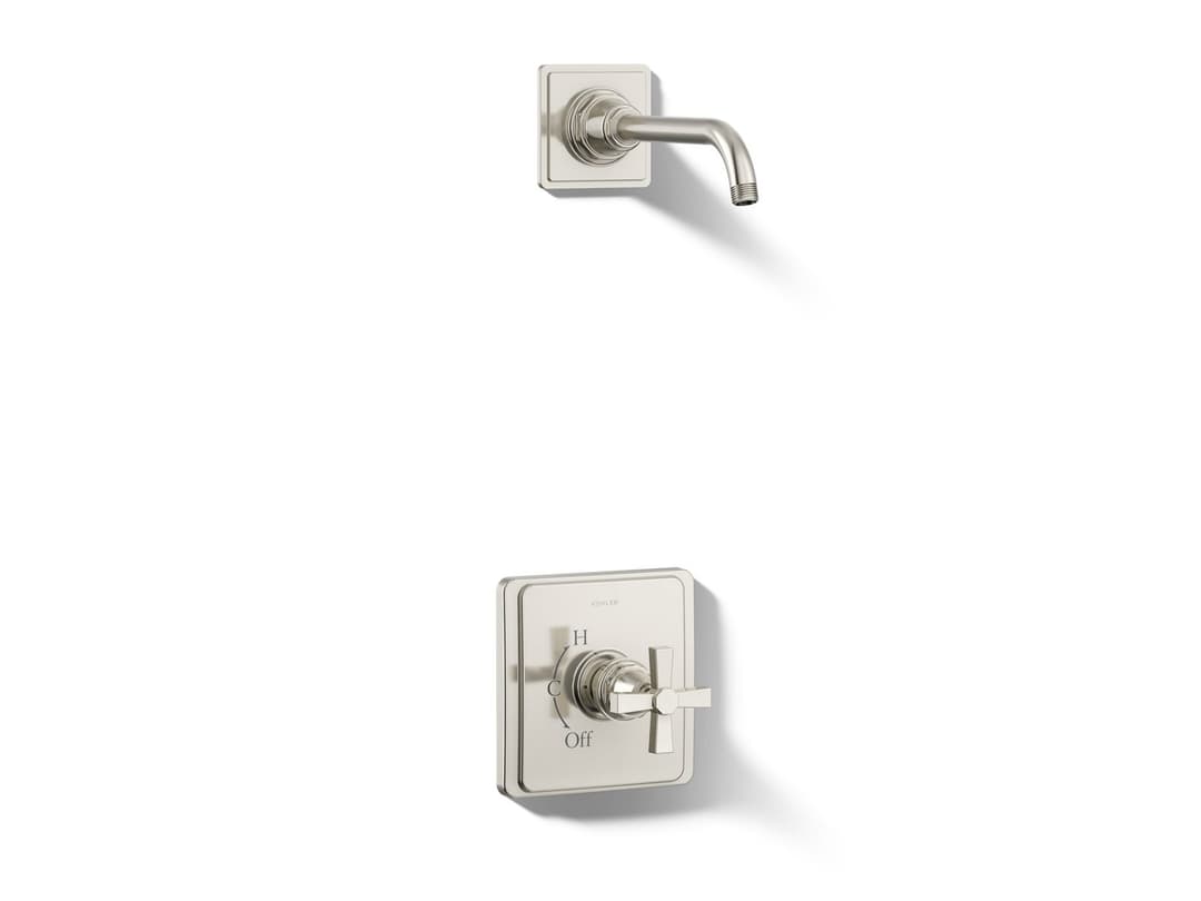 Kohler Pinstripe Pure Rite-Temp shower trim kit with cross handle, without showerhead - Vibrant Polished Nickel by Kohler