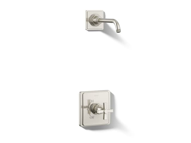 Kohler Pinstripe Pure Rite-Temp shower trim kit with cross handle, without showerhead - Vibrant Polished Nickel