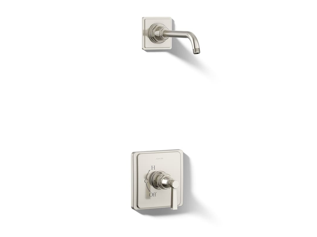 Kohler Pinstripe Pure Rite-Temp shower trim kit with lever handle, without showerhead - Vibrant Polished Nickel by Kohler