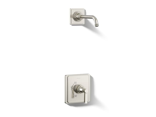 Kohler Pinstripe Pure Rite-Temp shower trim kit with lever handle, without showerhead - Vibrant Polished Nickel