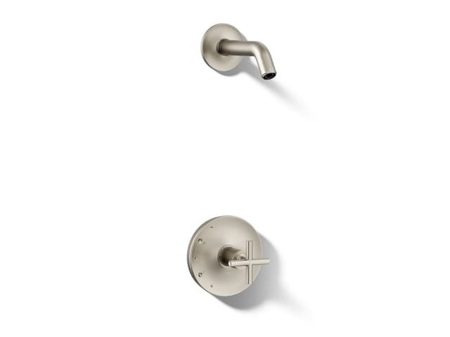 Kohler Purist Rite-Temp shower trim kit with cross handle, without showerhead - Vibrant Brushed Nickel