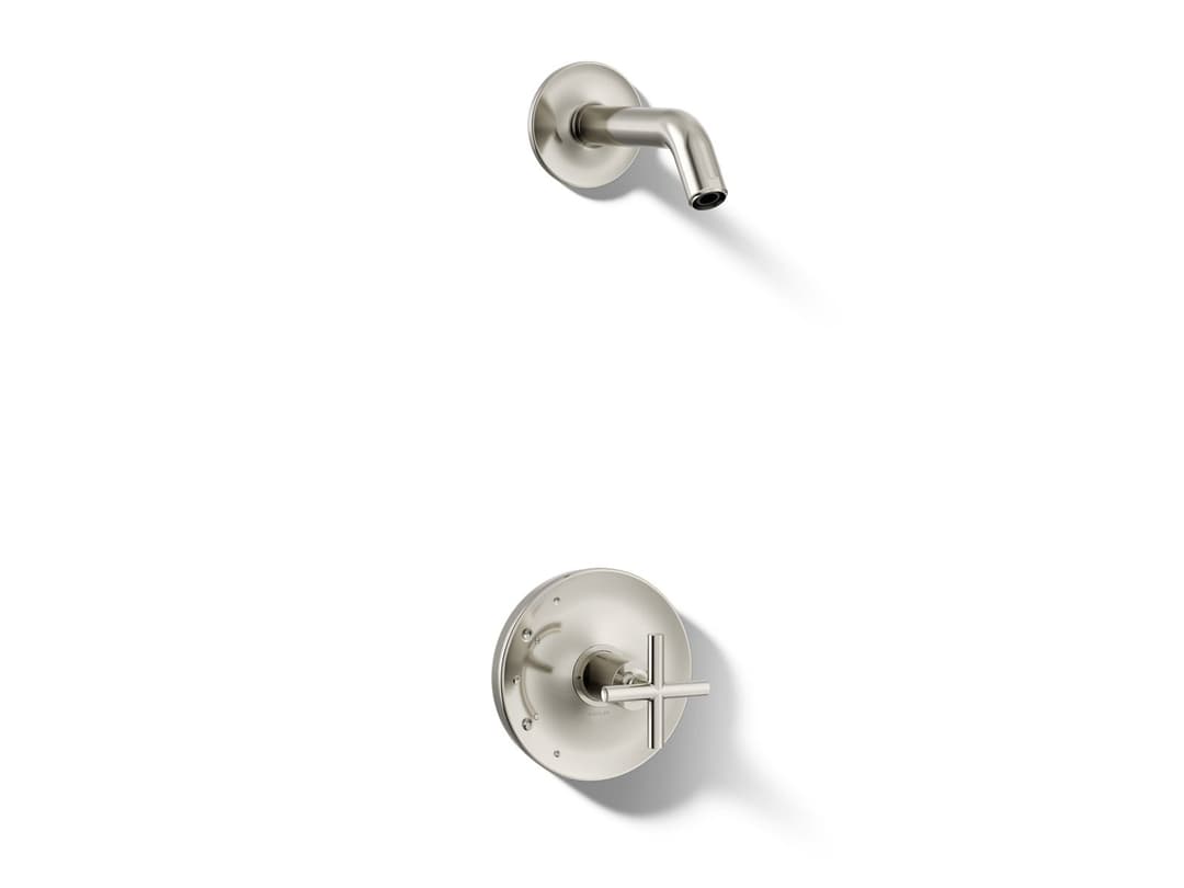 Kohler Purist Rite-Temp shower trim kit with cross handle, without showerhead - Vibrant Polished Nickel by Kohler