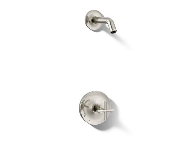Kohler Purist Rite-Temp shower trim kit with cross handle, without showerhead - Vibrant Polished Nickel
