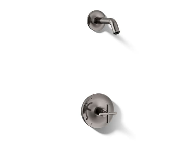 Kohler Purist Rite-Temp shower trim kit with cross handle, without showerhead - Vibrant Titanium