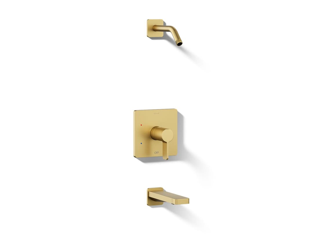 Kohler Parallel Rite-Temp bath and shower trim kit, without showerhead - Vibrant Brushed Moderne Brass by Kohler