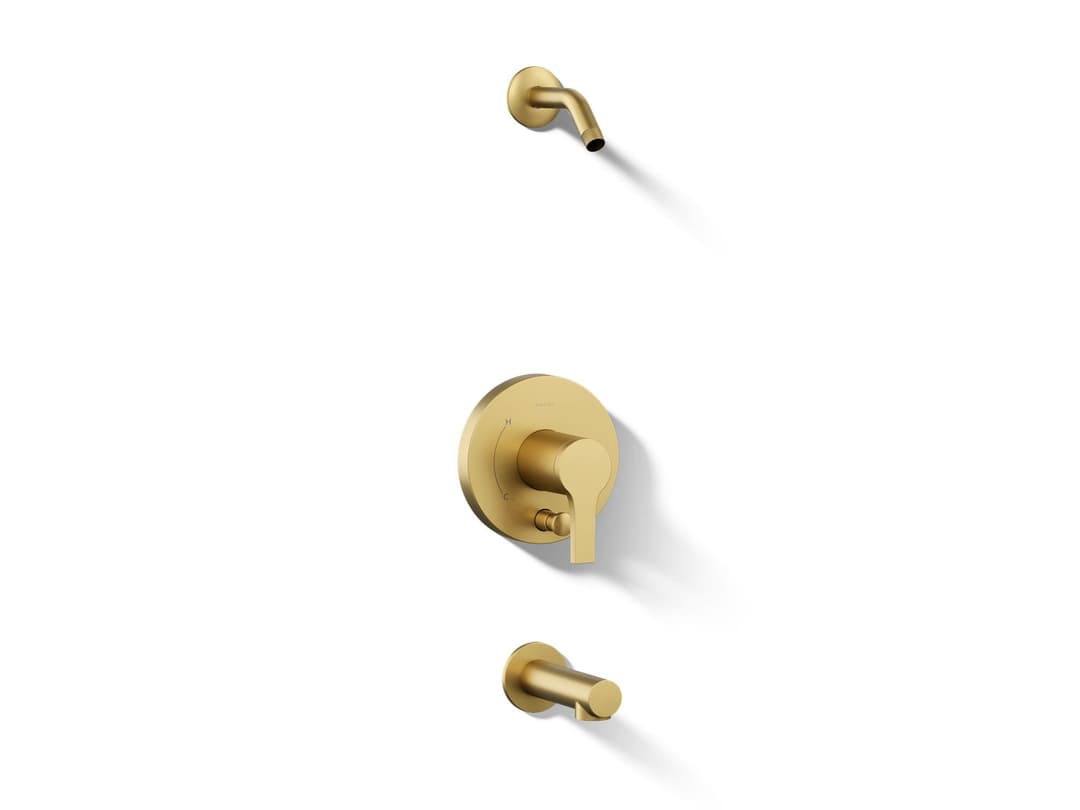 Kohler Elate Rite-Temp Bath And Shower Trim Kit With Push-Button Diverter Without Showerhead - Vibrant Brushed Moderne Brass by Kohler