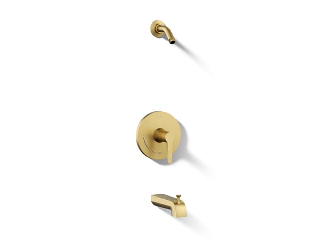 Kohler Pitch Rite-Temp bath and shower trim kit, without showerhead - Vibrant Brushed Moderne Brass