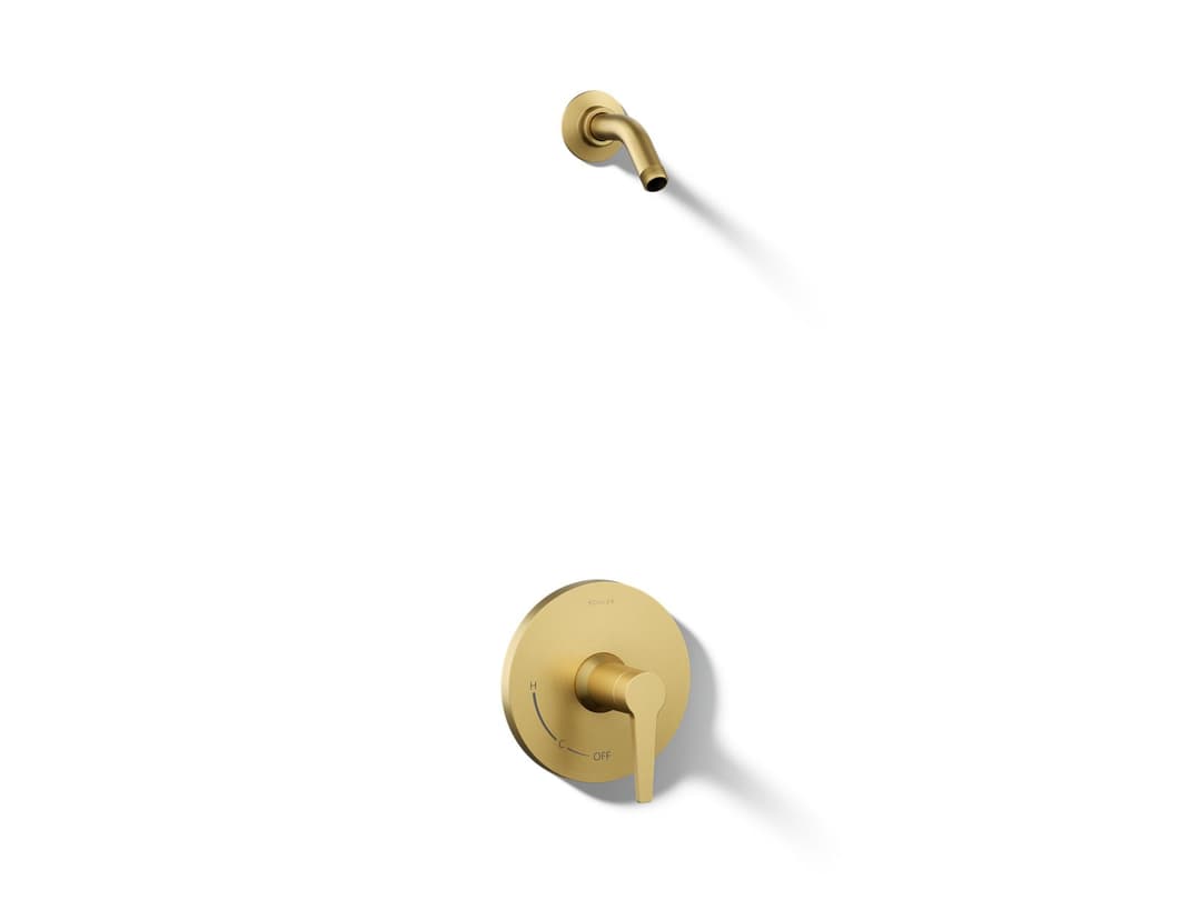 Kohler Pitch Rite-Temp shower trim kit, without showerhead - Vibrant Brushed Moderne Brass by Kohler