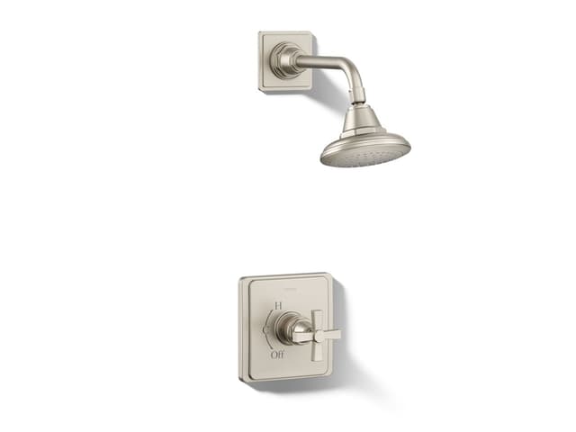 Kohler Pinstripe Pure Rite-Temp shower trim kit with cross handle, 2.5 gpm - Vibrant Brushed Nickel